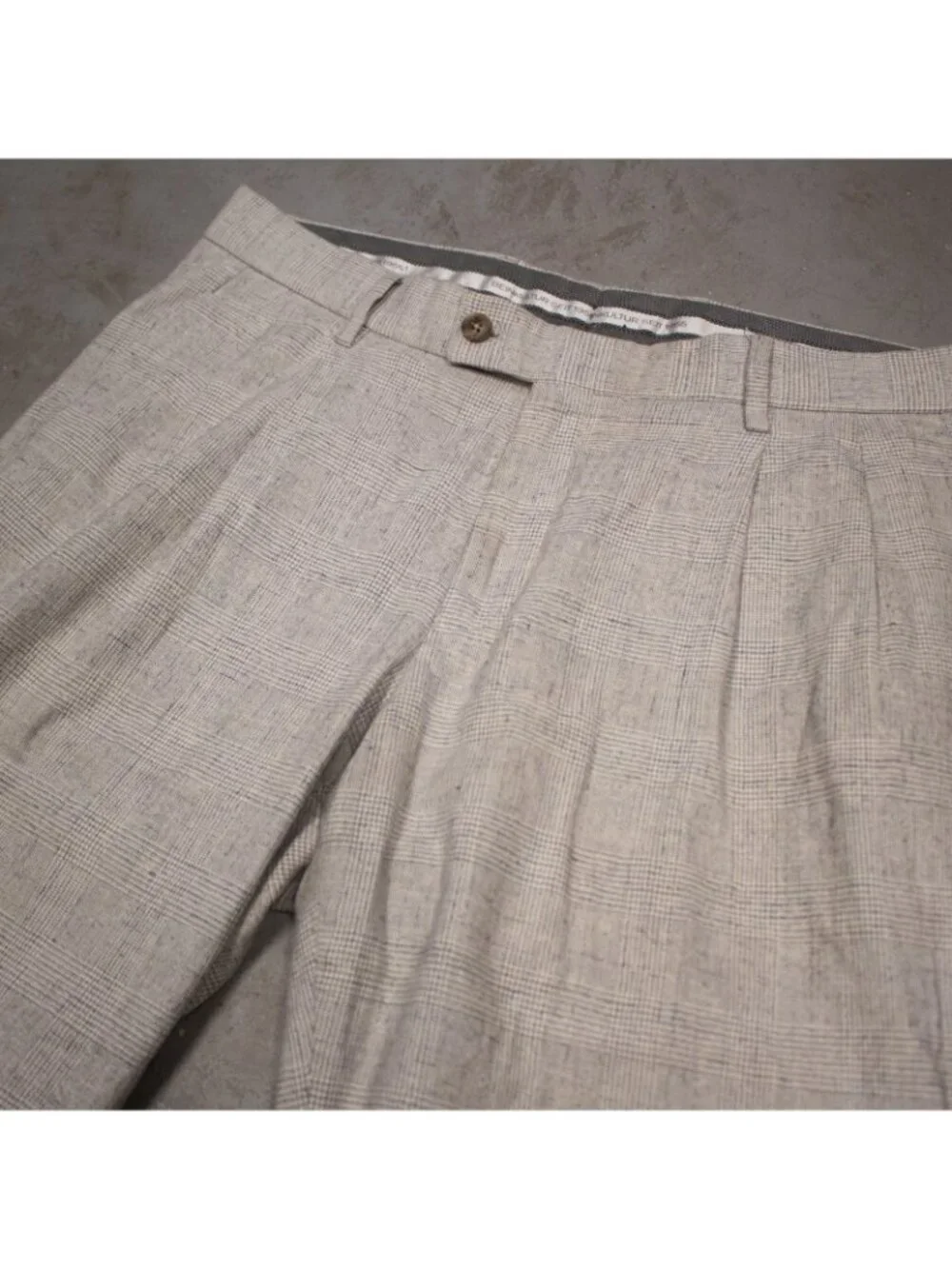 HITL Dress Pants Pleated Sondrio Italy Stretch Cotton Slim Check Cream 34x31